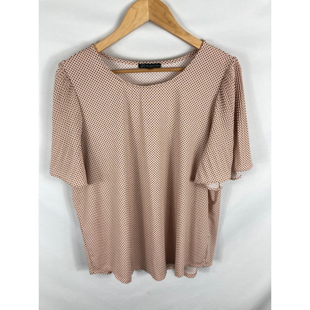 Adrianna Papell Womans Pink Polka Dot Flutter Sleeve Blouse XL